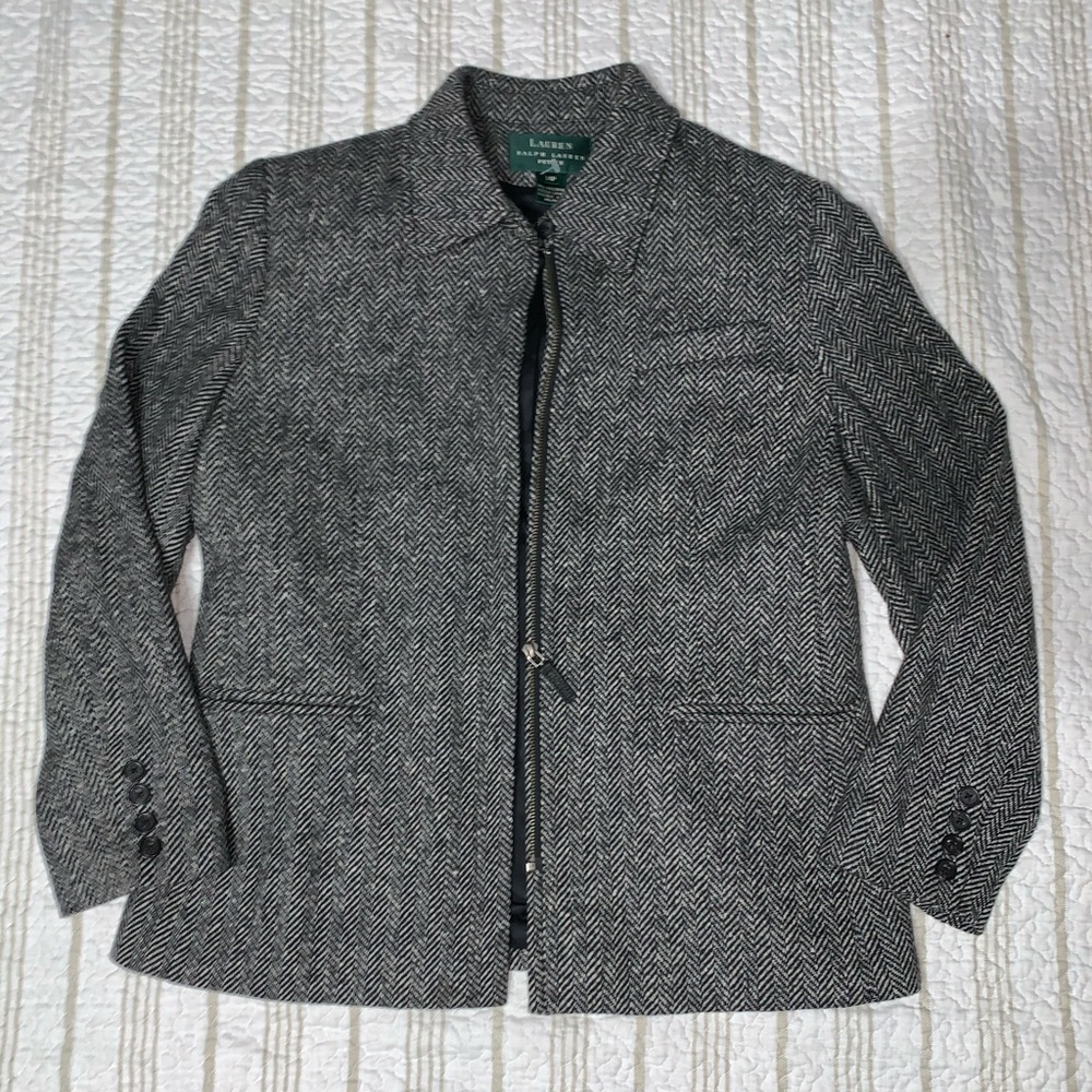 Ralph Lauren Women's Gray Petite Tweed Wool Zipper